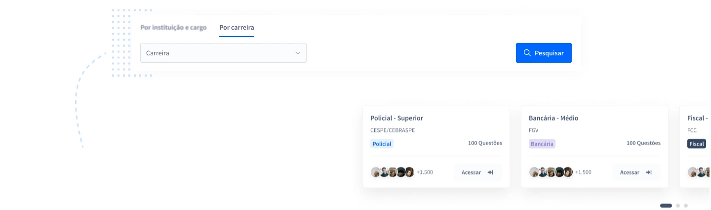 Interface de busca por carreira e cards de programas de estudo