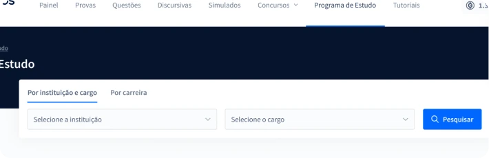 Menu de navegação e filtros de busca por instituição e cargo