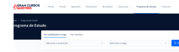 Menu de navegação superior e filtros de busca do Gran Cursos Questões