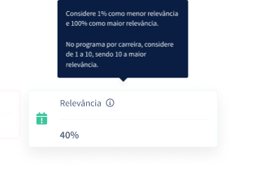 Métrica de relevância com balão informativo sobre critérios de pontuaçã