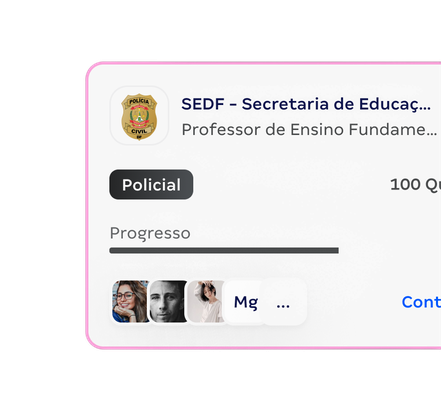 Card de progresso em concurso da SEDF no Gran Questões