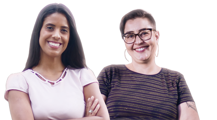 Duas mulheres sorridentes ao lado do destaque 10M e texto sobre os mais de 10 milhões de alunos do Gran Questões