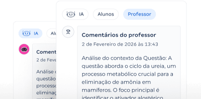 Interface do Gran Questões destacando a aba de Comentários do professor sobre uma questão